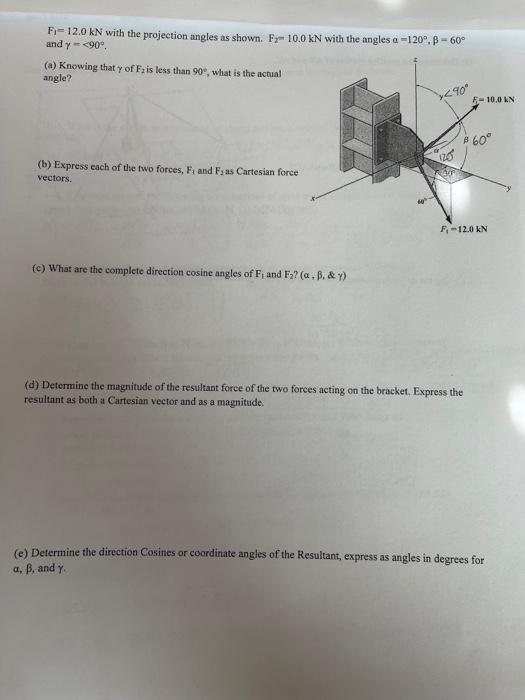 Solved F1=12.0kN with the projection angles as shown. | Chegg.com