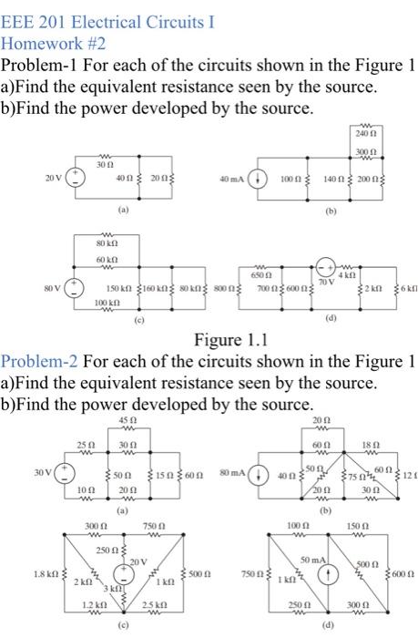 Solved EEE 201 Electrical Circuits I Homework \#2 Problem-1 | Chegg.com