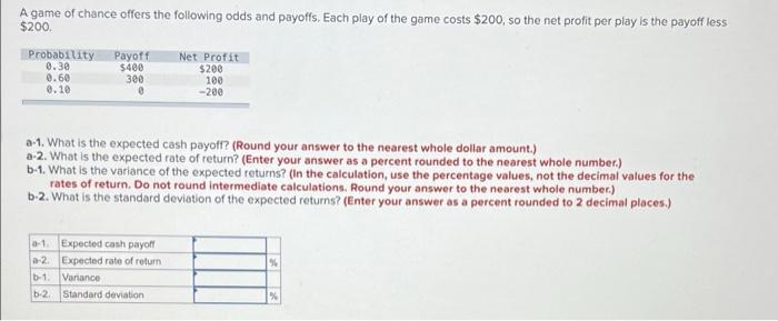 Solved A game of chance offers the following odds and | Chegg.com