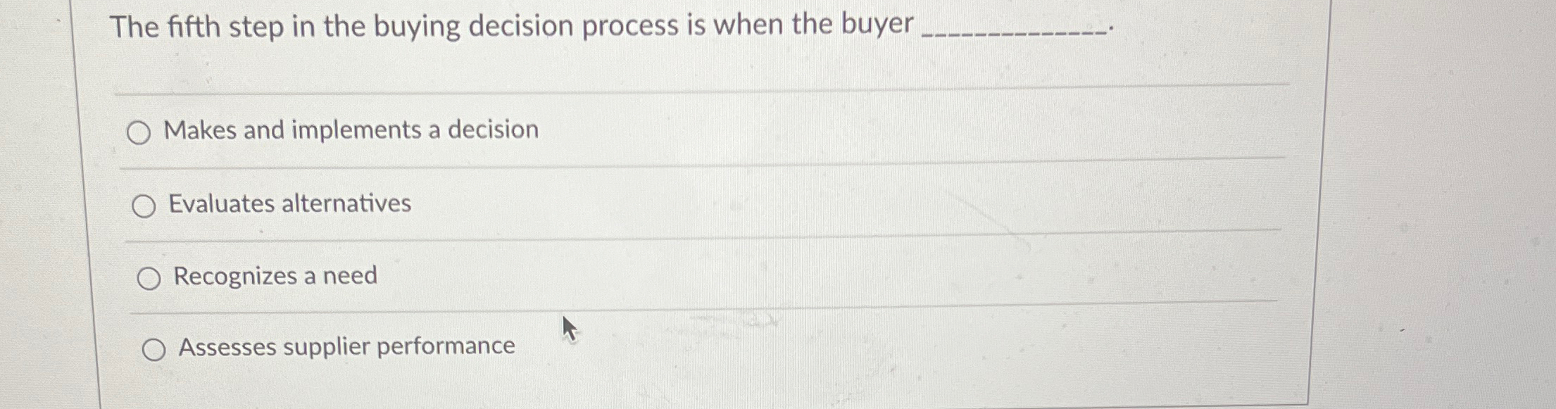 Solved The fifth step in the buying decision process is when | Chegg.com
