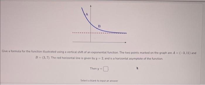 Give a formula for the function illustrated using a vertical shift of an exponential function. The two points marked on the g