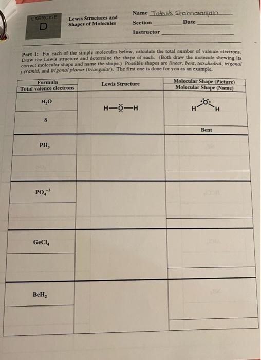 Solved EXERCISE D Lewis Structures and Shapes of Molecules | Chegg.com