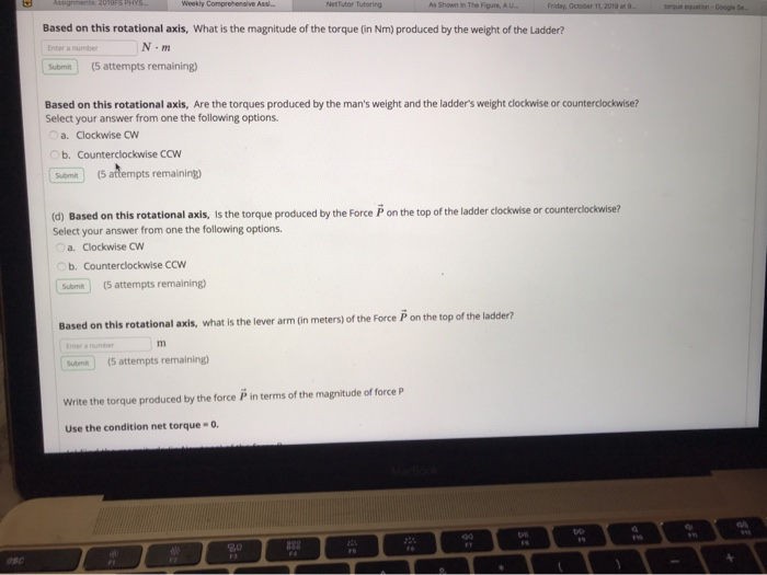 Solved length of L - om 3.2. Static Equilibrium - Ladder | Chegg.com