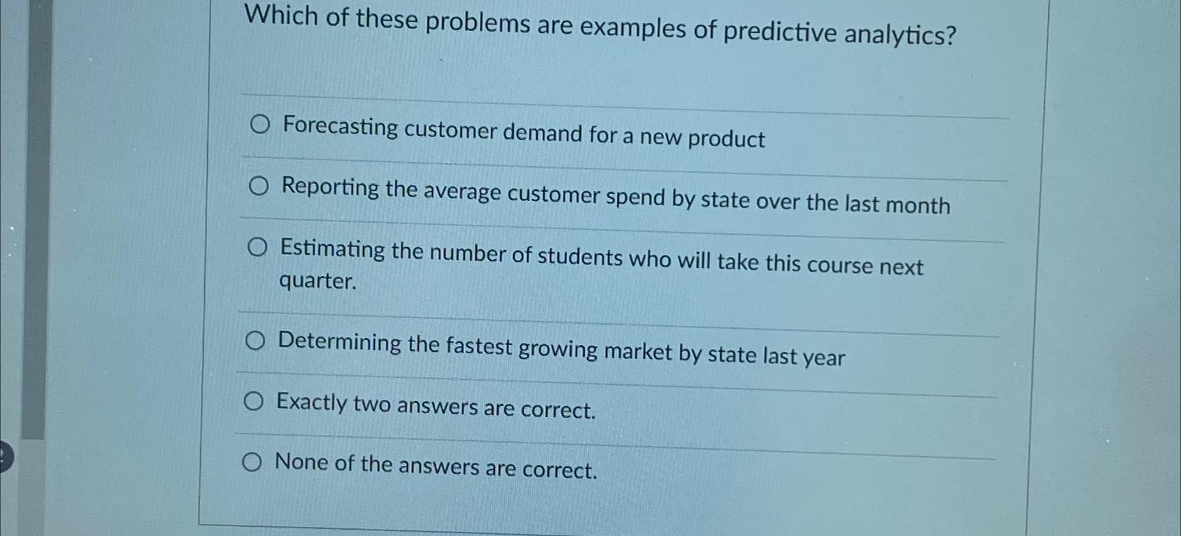 Solved Which of these problems are examples of predictive | Chegg.com