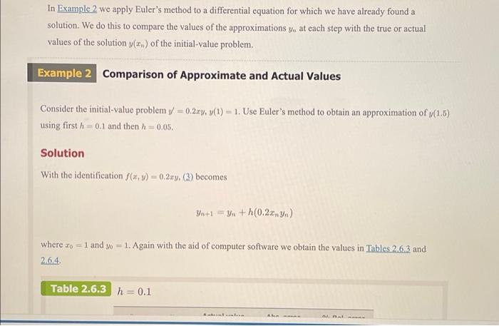 Solved PART 01 Euler's Method Section 2.6, Example 1 Copy | Chegg.com