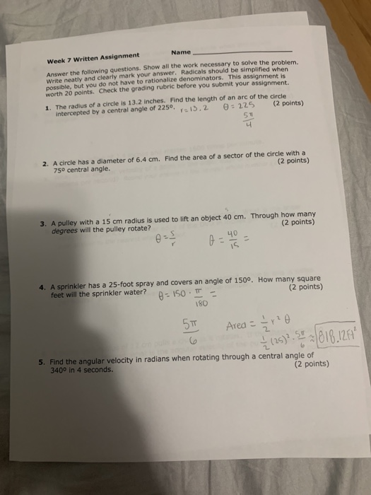 Solved Week 7 Written Assignment Name Answer the following | Chegg.com