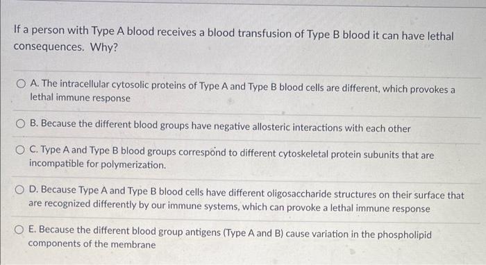 Solved If a person with Type A blood receives a blood | Chegg.com