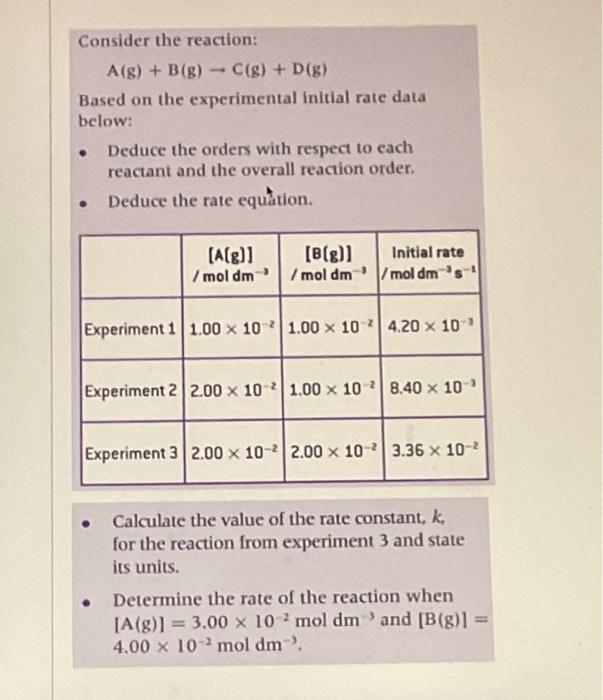 Solved Consider The Reaction: A(g)+B(g)→C(g)+D(g) Based On | Chegg.com