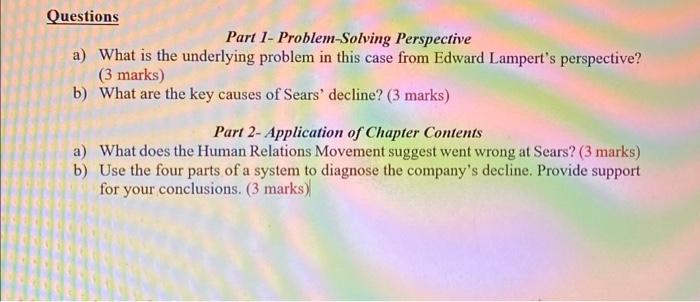 Solved Part 1-Problem-Solving Perspective a) What is the | Chegg.com
