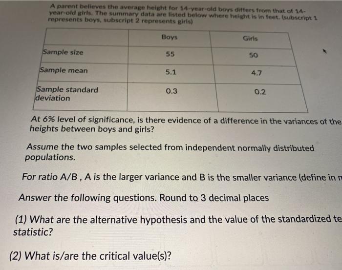 Solved A parent believes the average height for 14yearold
