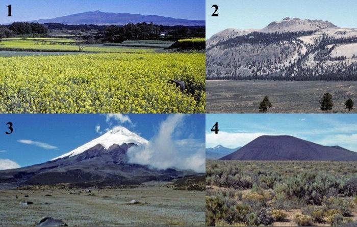 Solved Q1: Four volcanos numbered as 1-4 are shown in the | Chegg.com