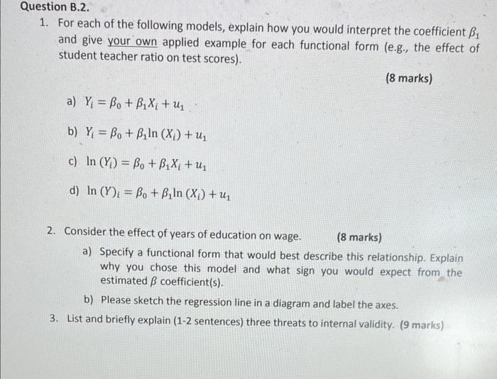 Solved 1. For each of the following models, explain how you | Chegg.com