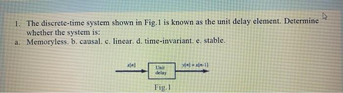 Solved 1. The discrete-time system shown in Fig. 1 is known | Chegg.com