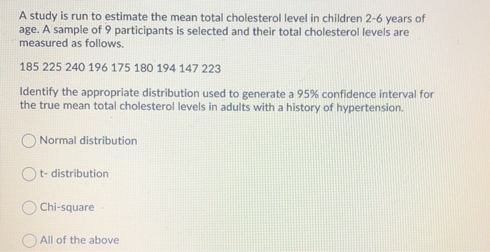 Solved A study is run to estimate the mean total cholesterol | Chegg.com