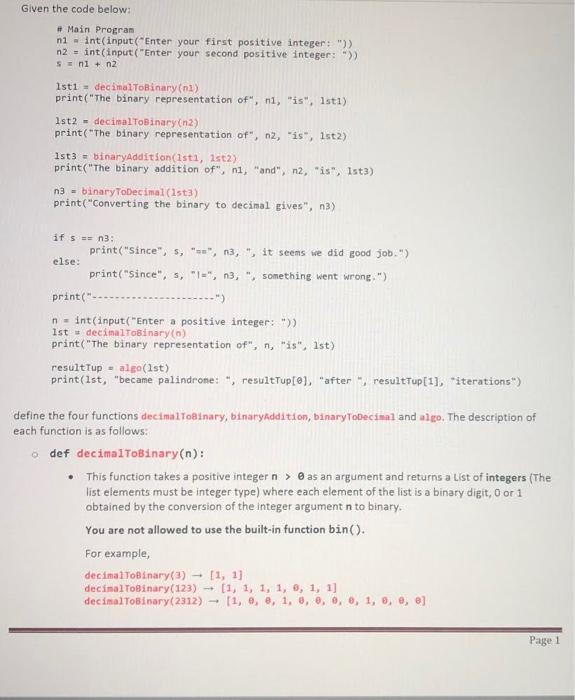 Solved Given the code below: # Main Program ni - int | Chegg.com