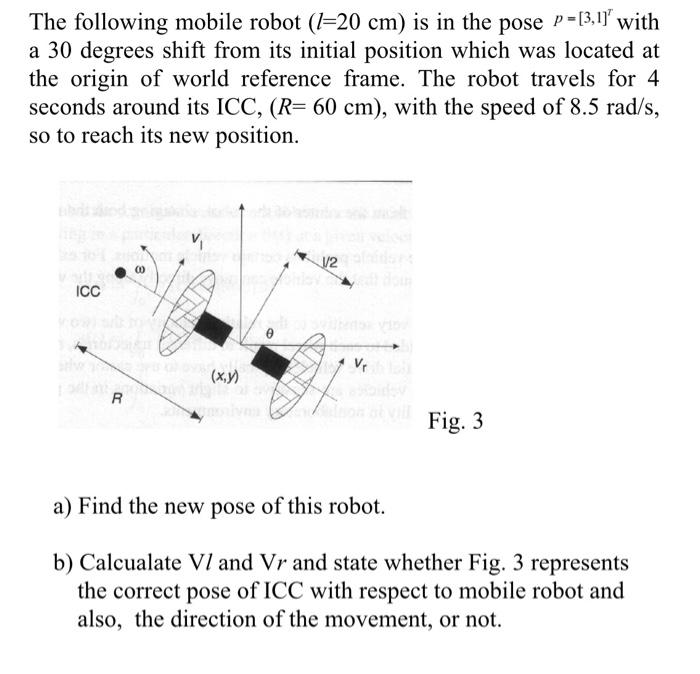 Solved The following mobile robot (I=20 cm) is in the pose | Chegg.com