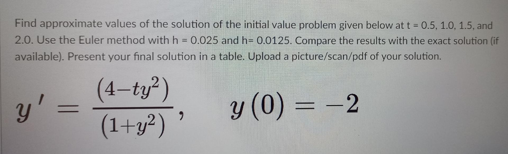 Solved Find Approximate Values Of The Solution Of The | Chegg.com