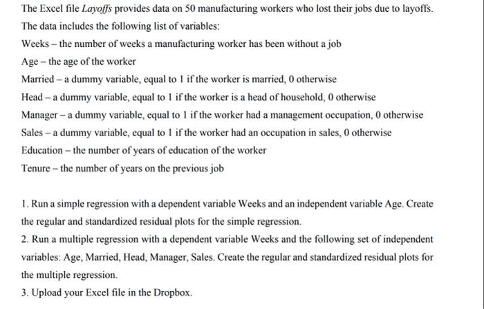 Solved Part I. Run two regressions in Excel using the | Chegg.com