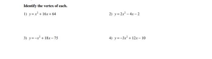 y x 2 16x 64 vertex