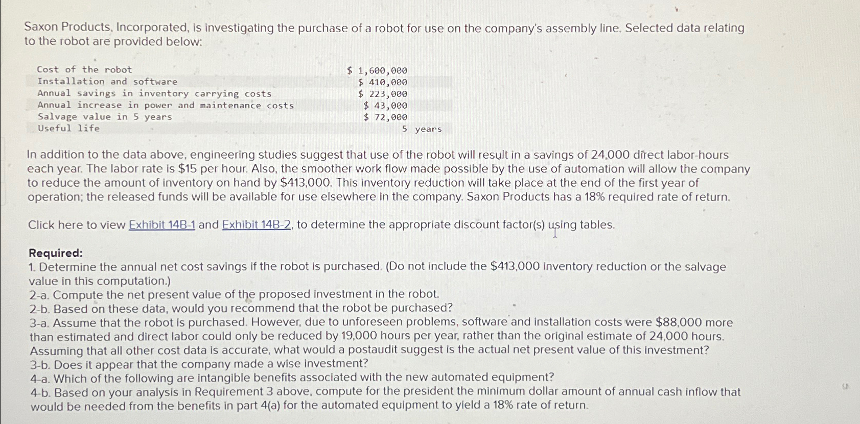 Solved Saxon Products, Incorporated, is investigating the | Chegg.com