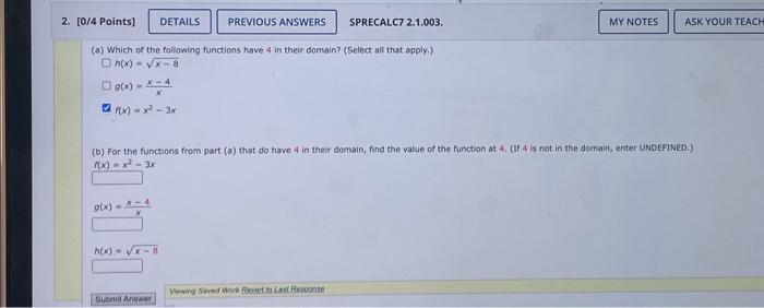 Solved (a) Which Of The Following Functions Have 4 In Their | Chegg.com