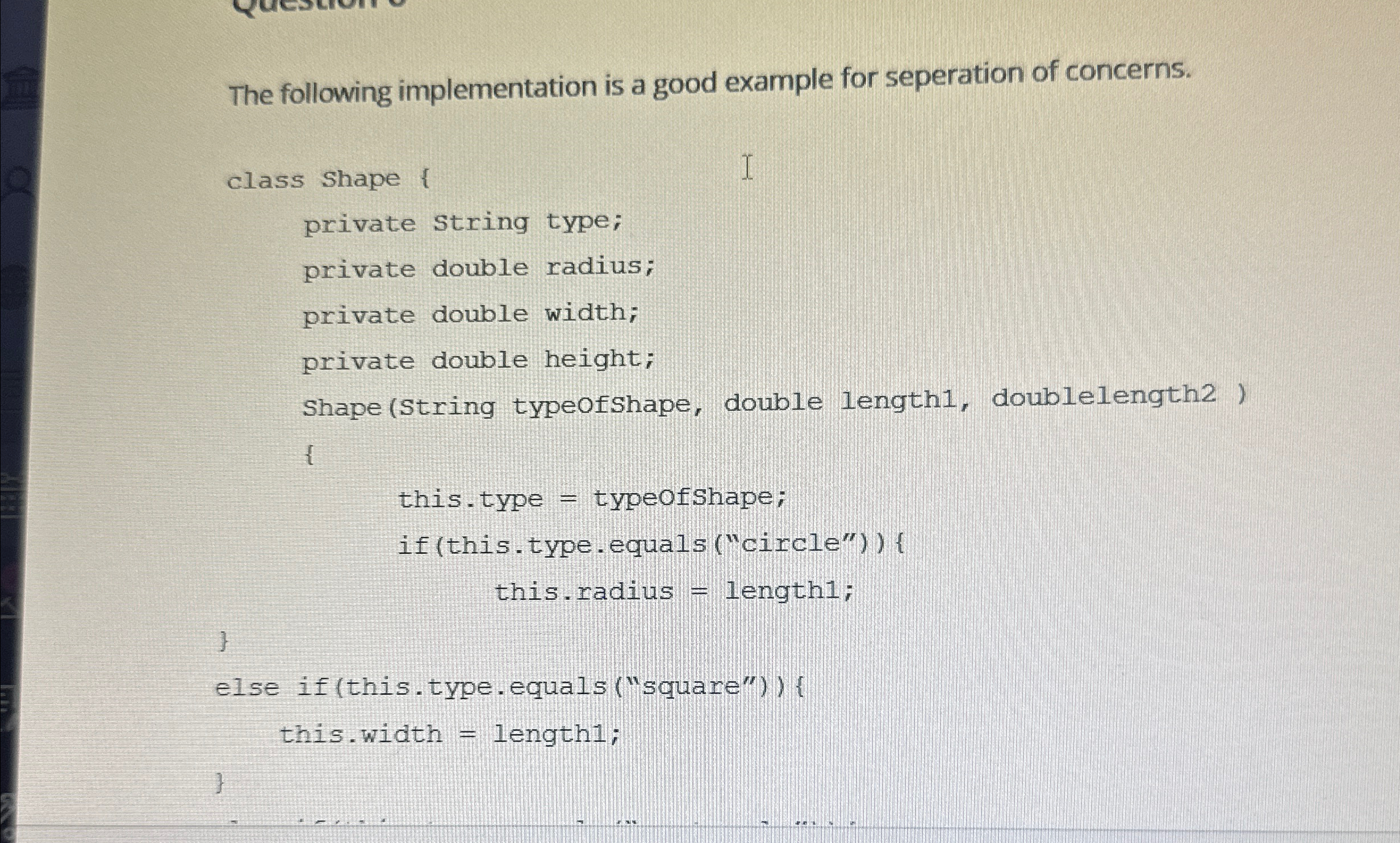 Solved The following implementation is a good example for | Chegg.com