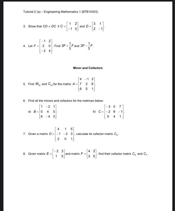 Solved Tutorial 2 (a) - Engineering Mathematics 1 (BTB10303) | Chegg.com
