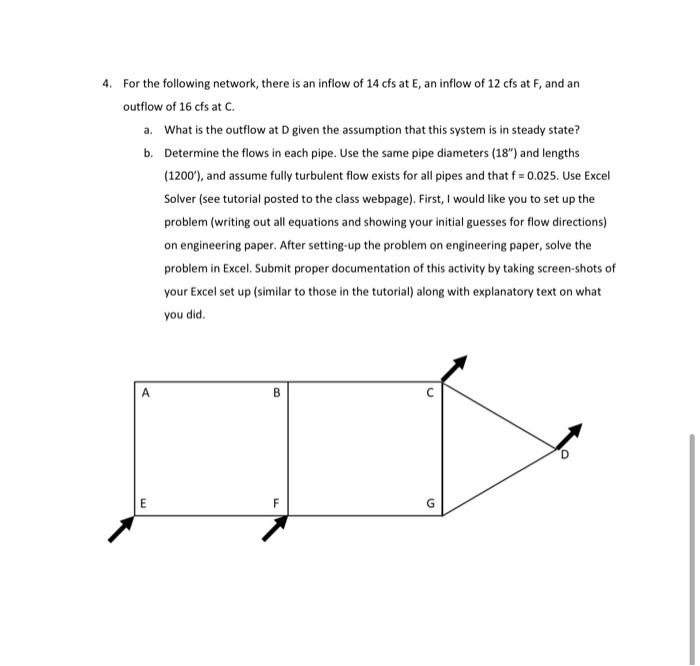 Solved 4. For the following network, there is an inflow of | Chegg.com