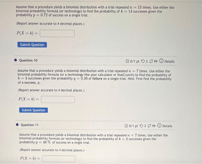 Solved Assume that a procedure yields a binomial | Chegg.com