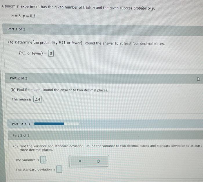 Solved A binomial experiment has the given number of trials | Chegg.com