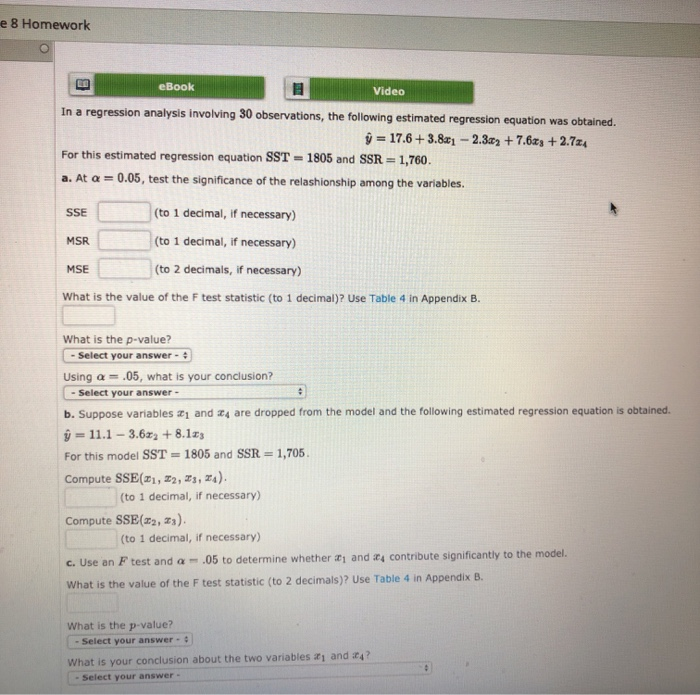 Solved eBook Video In a regression analysis involving 30 | Chegg.com