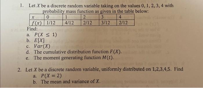 Solved 1 Let X Be A Discrete Random Variable Taking On The 0552