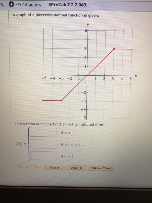 Solved 4. + -/7.14 points SPreCalc7 2.2.049. A graph of a | Chegg.com