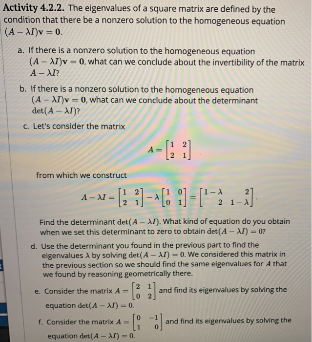 Solved Activity 4.2.2. The eigenvalues of a square matrix | Chegg.com