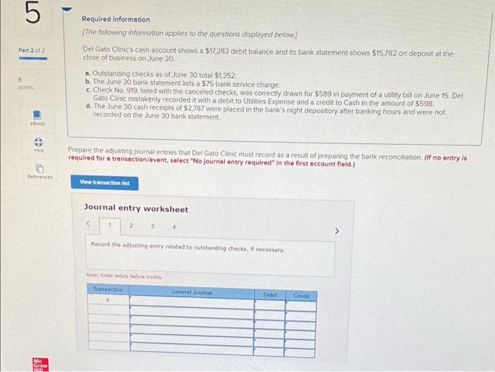 Solved 5 Part 2 of 2 Required information The following | Chegg.com