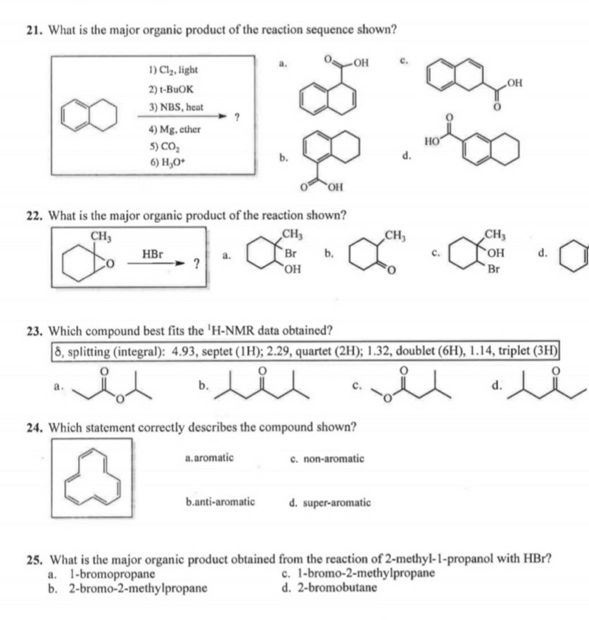 Solved 21. What Is The Major Organic Product Of The Reaction 