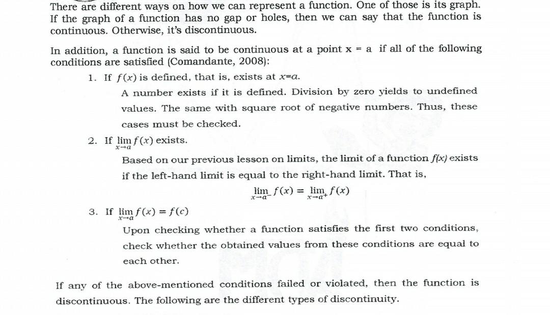 Solved Our Lesson is LIMITS AND CONTINUITY Hello, I just | Chegg.com
