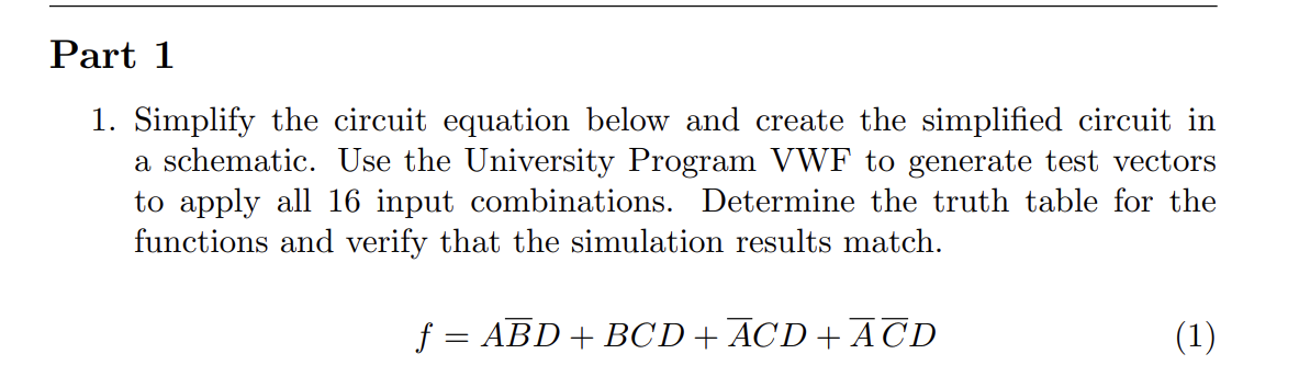 Solved Part 1Simplify the circuit equation below and create | Chegg.com