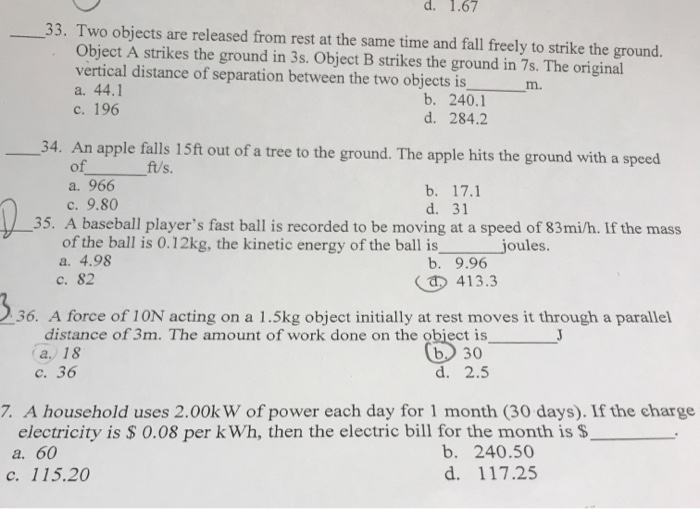 Solved d. 1.67 33. Two objects are released from rest at the | Chegg.com
