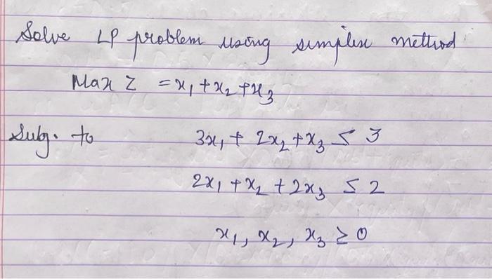 Solved Solve up problem using simplese method Manz = x, the | Chegg.com