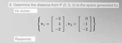 Determine the distance from \( P(5,5,3) \) to the space generated by \[ \left\{\mathbf{v}_{1}=\left[\begin{array}{r} -3 \\ 4