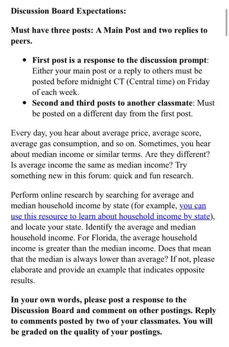 Discussion Board Expectations Must Have Three Posts Chegg Com