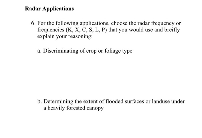 Solved Radar Applications 6. For The Following Applications, | Chegg.com