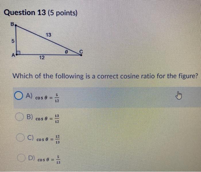 Solved Question 13 (5 points) В. 13 5 e A 12 Which of the | Chegg.com