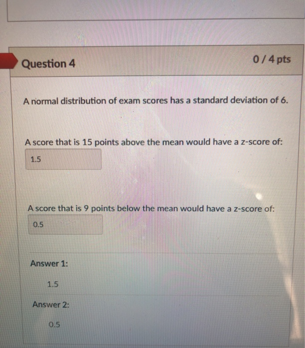 Solved Question 4 0/4 pts A normal distribution of exam | Chegg.com
