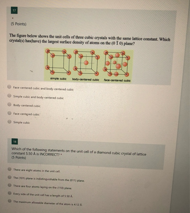 Solved 17 + (5 Points) The figure below shows the unit cells | Chegg.com