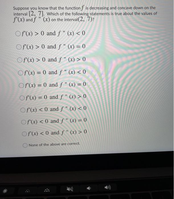 Solved Suppose you know that the function f is decreasing | Chegg.com