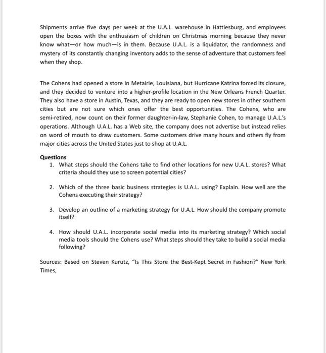 Solved CASE 1 United Apparel Liquidators Rather than remain