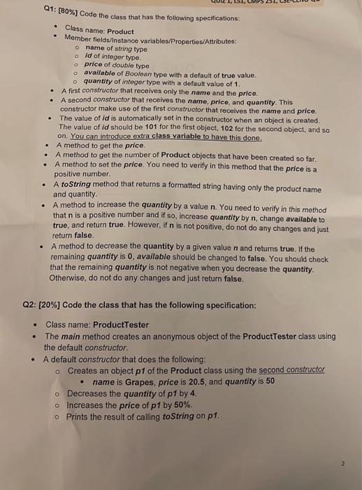 Solved Q1: [80%] Code the class that has the following | Chegg.com
