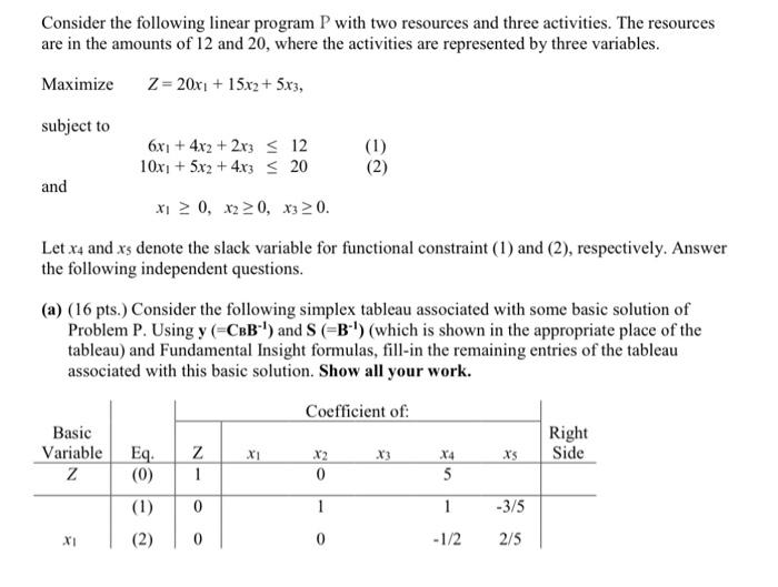 Solved Consider the following linear program P with two | Chegg.com